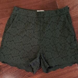 Anthropologie Dark Green Lace High Waist Shorts